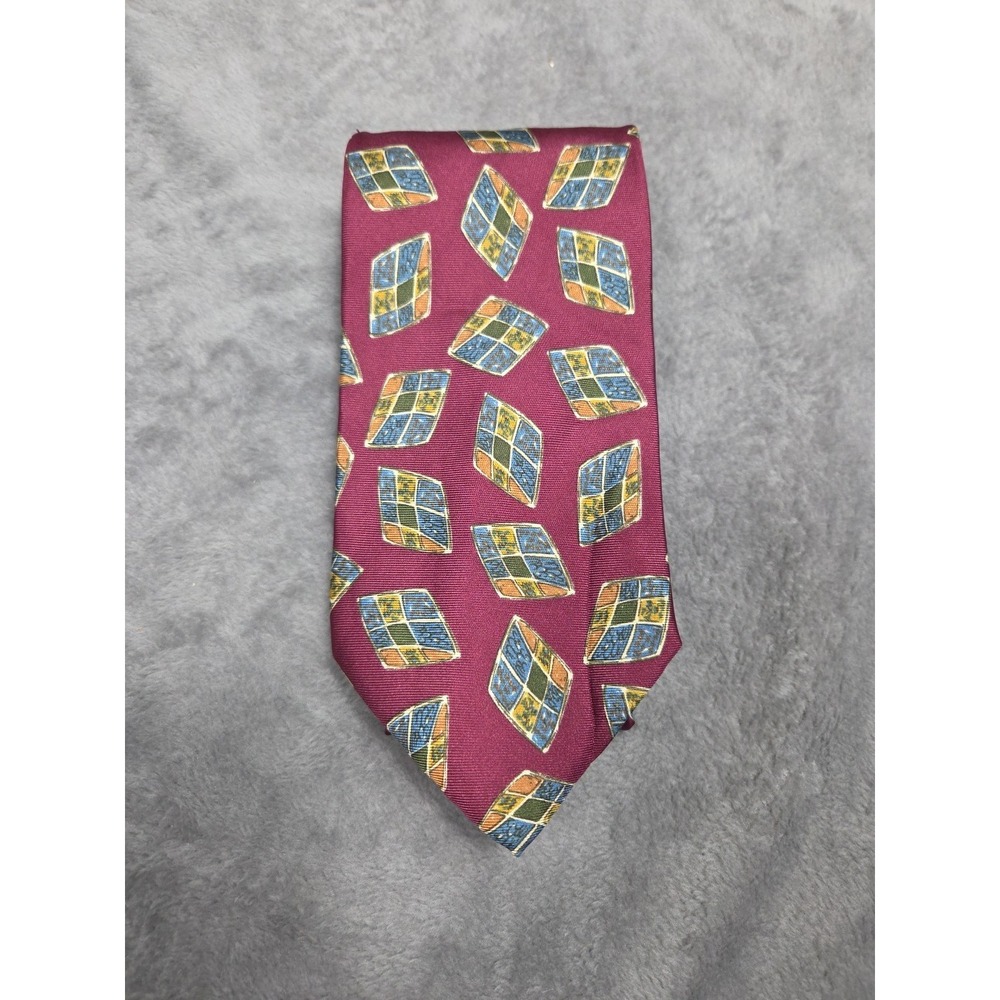 Vintage Jos. A. Bank Geometric Silk Tie‎ Burgundy Classic Retro CEO Boss